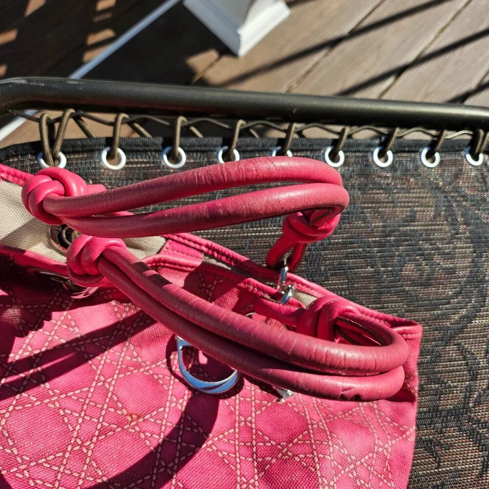 CHRISTIAN DIOR Coated Canvas Cannage Print Cherie Small Tote Pink - Picture 12 of 17
